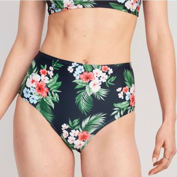 NWT! Floral Midnight High-Waisted Bikini Swim Bottoms - Size Medium - Picture 1 of 6
